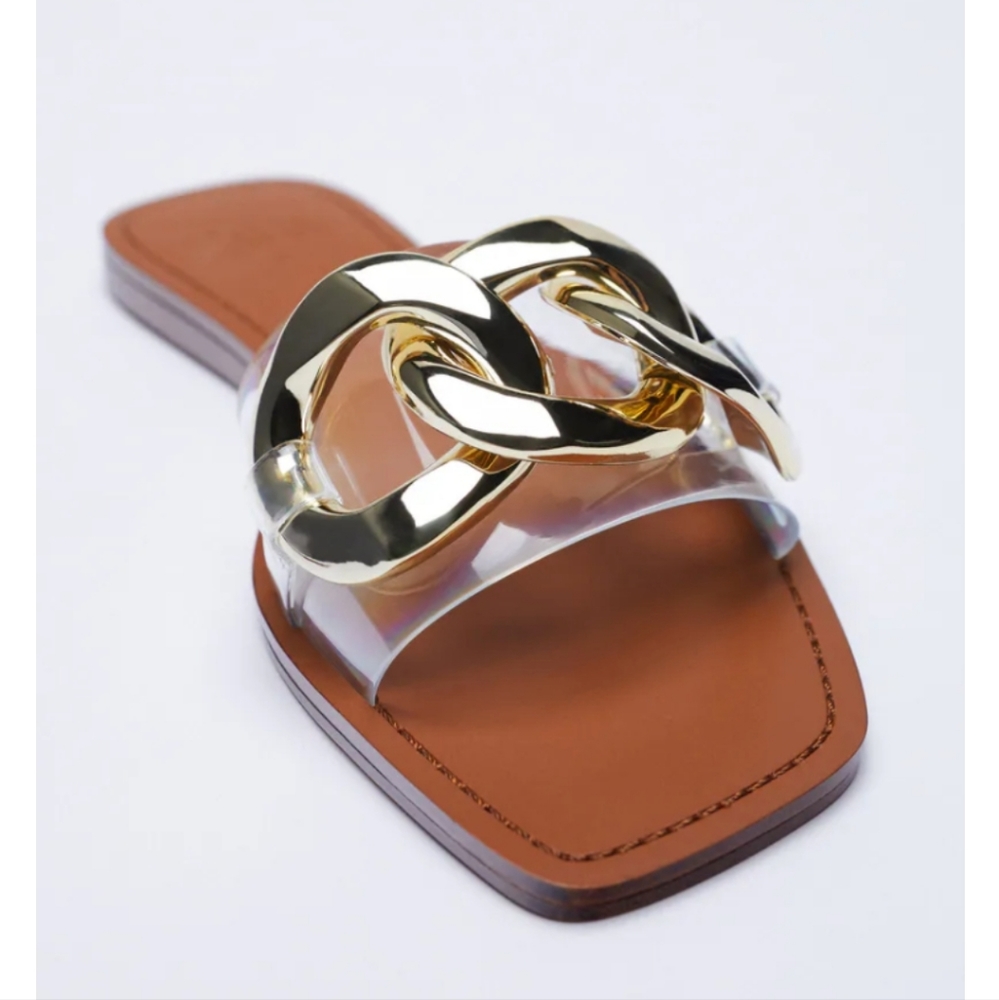 Zara gold chain slides size 6